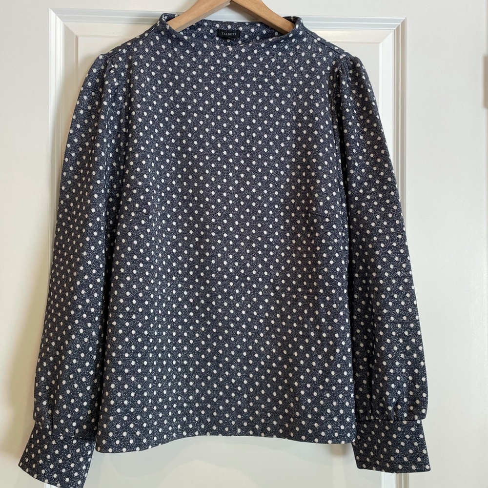 Talbots Navy Polka Dot Long-Sleeve Top